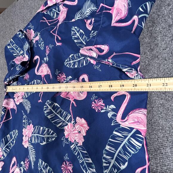 Flamingo Hawaiian Shirt Mens Medium Tropical Floral Button Up Party Summer Casua - Picture 7 of 7